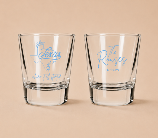 Personalized Texas Wedding Shot Glasses