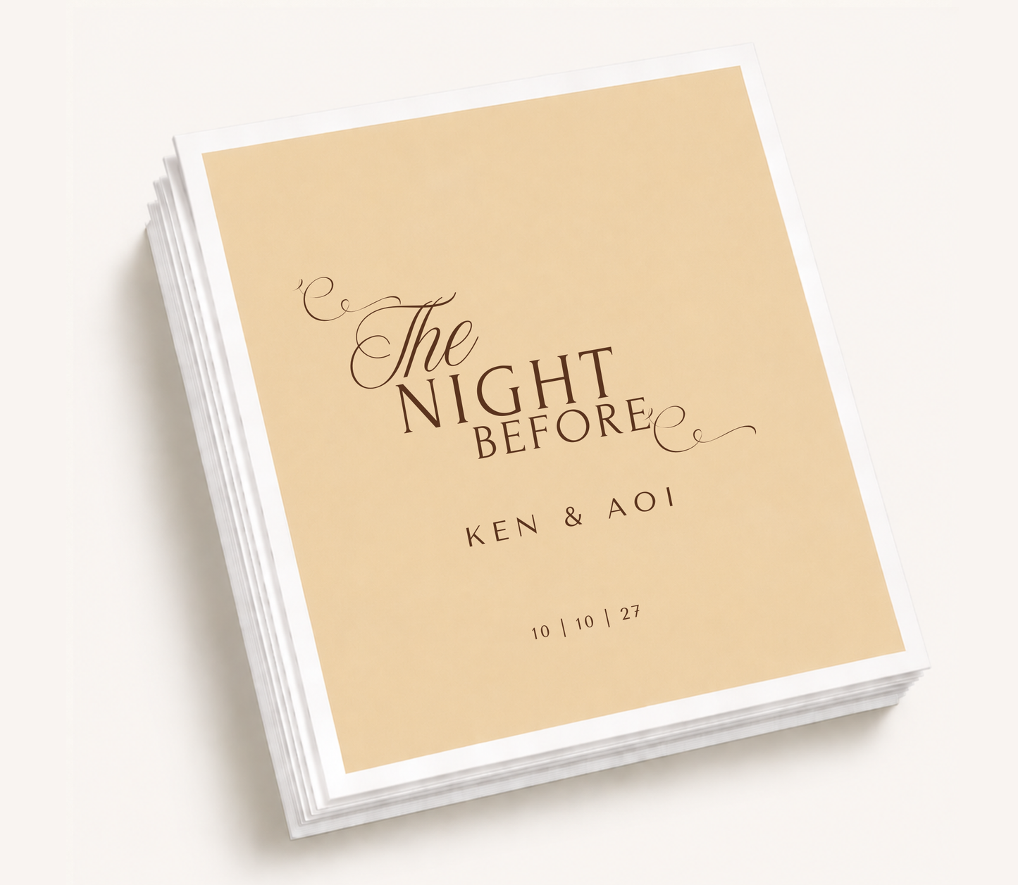Personalized The Night Before wedding cocktail napkins featuring custom couple names and wedding date for rehearsal dinners, welcome parties, and wedding weekend celebrations.