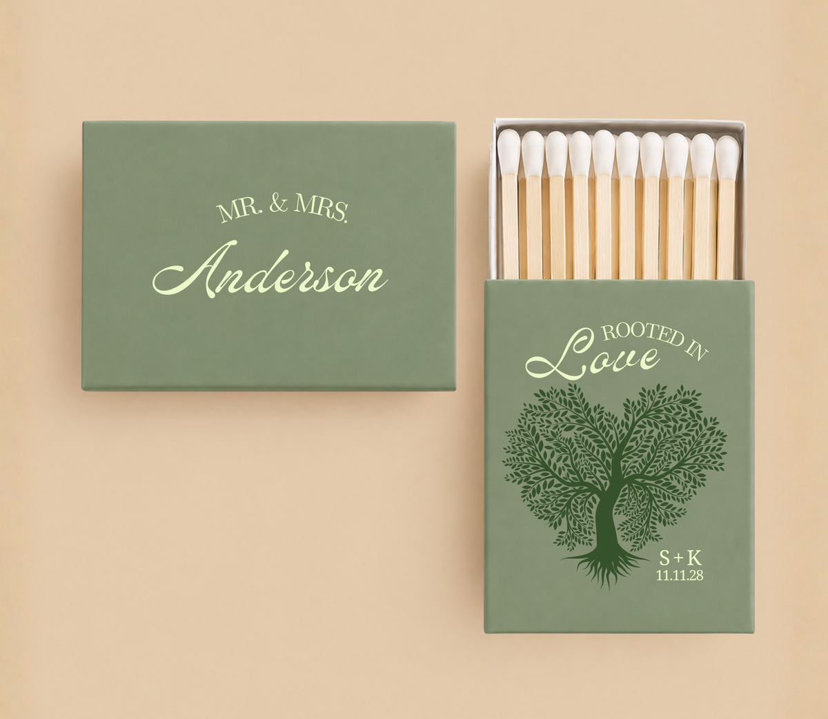 Personalized Tree Love Wedding Favor Matchboxes