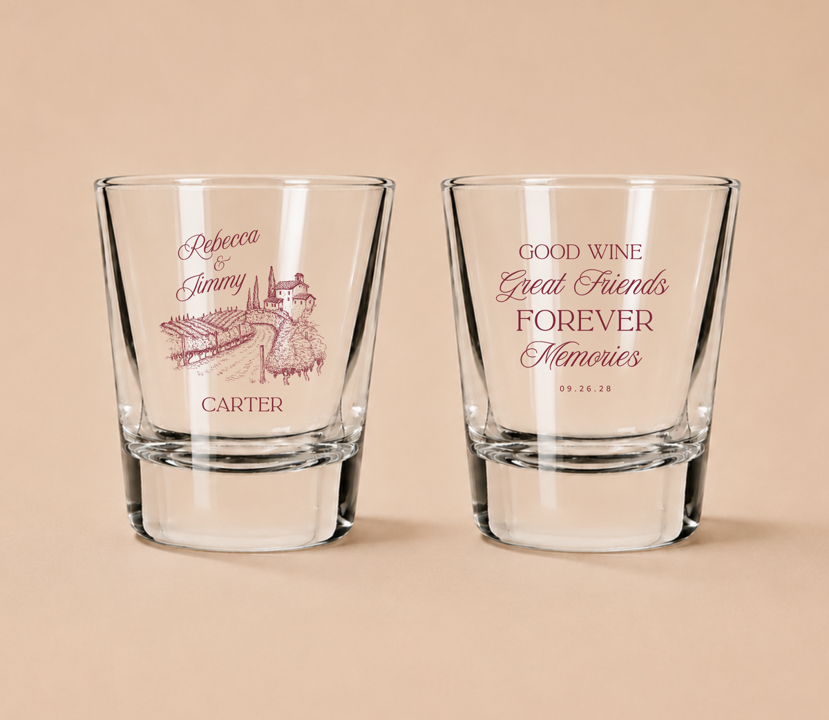 Personalized Tuscan Vineyard Wedding Shot Glasses