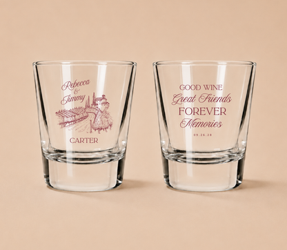 Personalized Tuscan Vineyard Wedding Shot Glasses