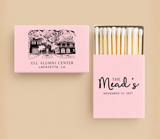 Personalized ULL Alumni Center Wedding Matchboxes