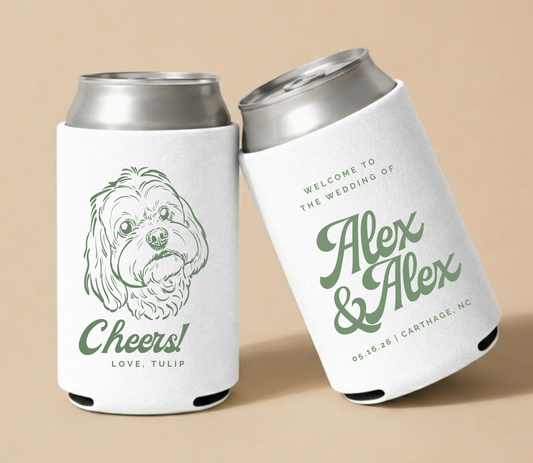 Personalized Vintage Dog Wedding Can Coolers