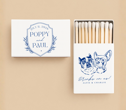 Personalized Wedding Matchbox Crest Dog Portrait Favor