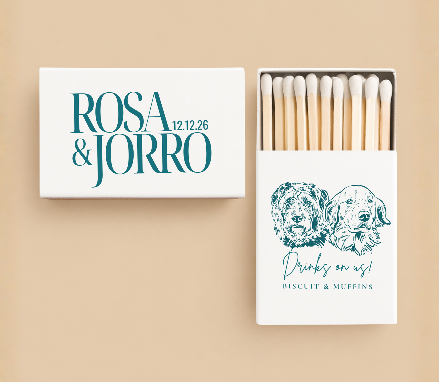 Personalized Wedding Matchbox Dog Portrait Bold Name