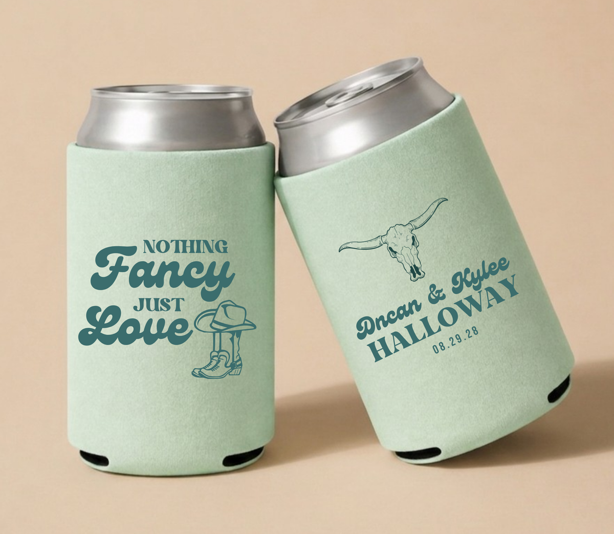 Personalized Western Cowboy Wedding Can Coolers