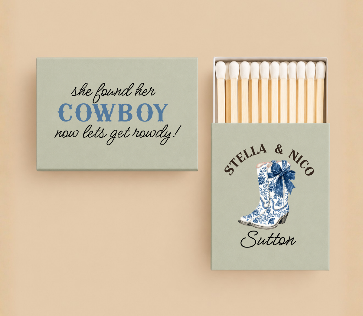 Personalized Western Cowboy Wedding Matchboxes