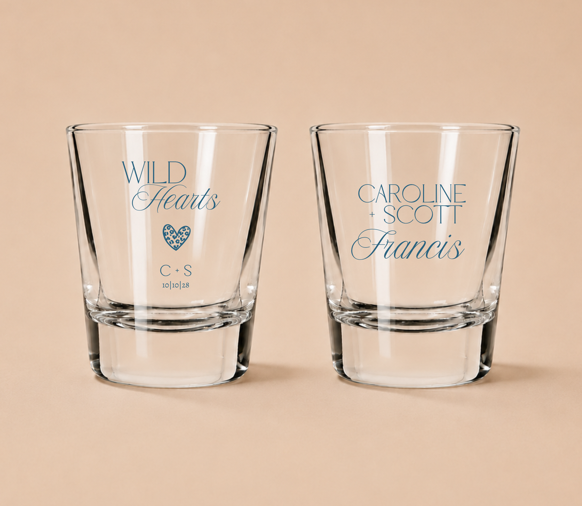 Personalized Wild Hearts Wedding Shot Glasses