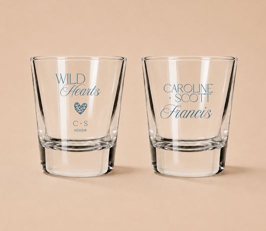 Personalized Wild Hearts Wedding Shot Glasses