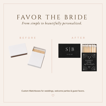 Elegant gothic wedding matchbox featuring Happily Ever Afterlife lettering with white spiderweb and spider illustrations.