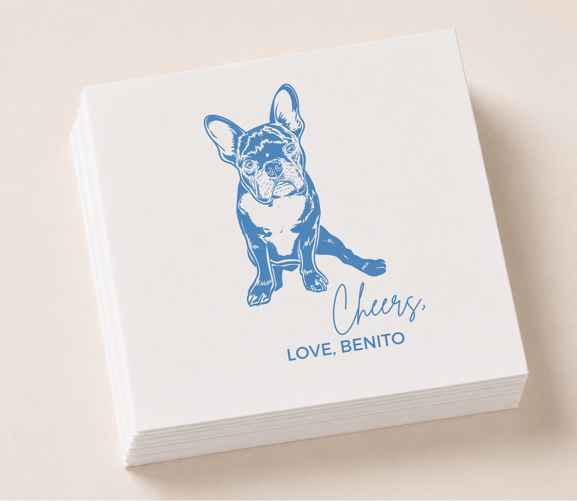 Custom pet portrait wedding napkin with dog illustration and personalized wording