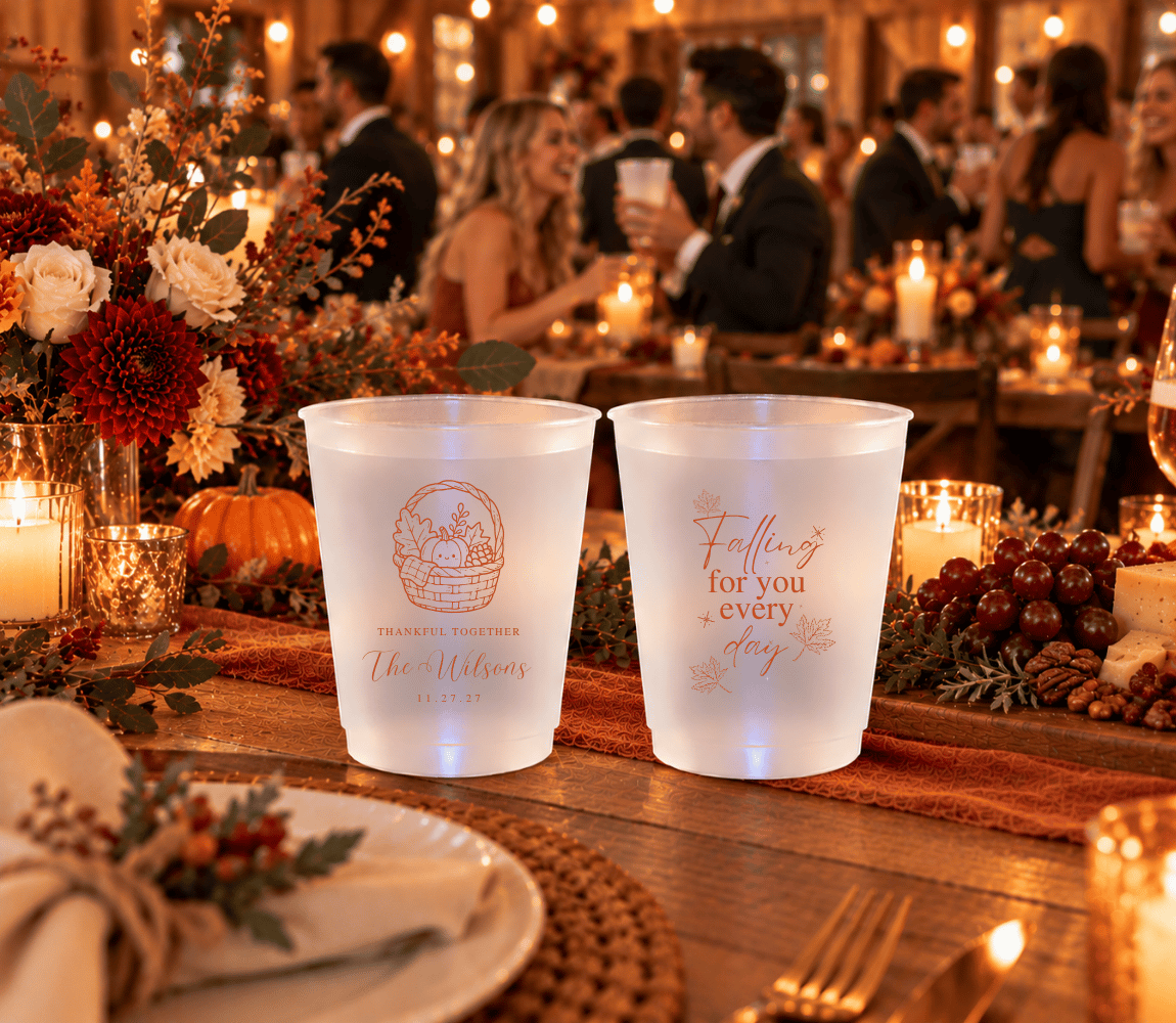 Harvest basket frosted cups for an autumn wedding