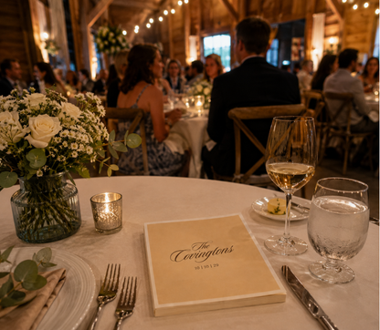 Custom script wedding cocktail napkins.