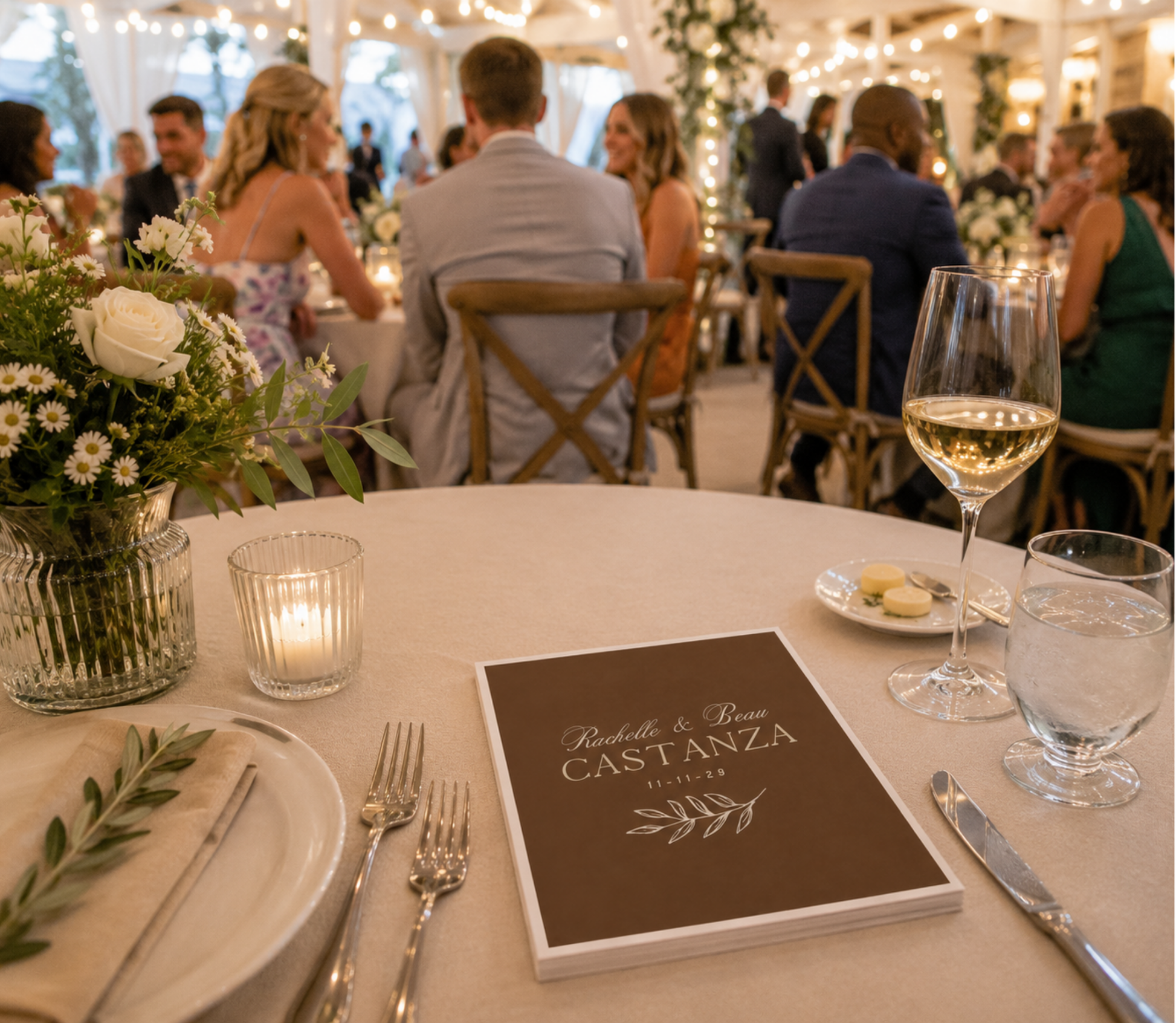 Custom botanical wedding cocktail napkins.
