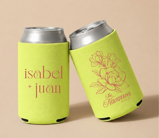 Personalized Floral Lime Green Wedding Can Coolers