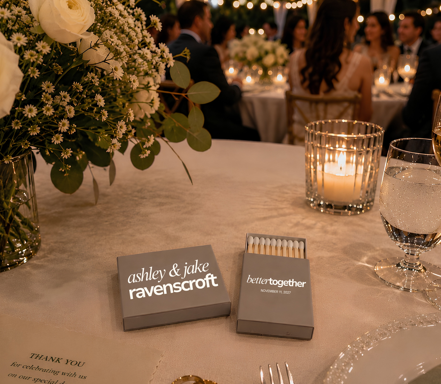 Modern wedding welcome party favors.