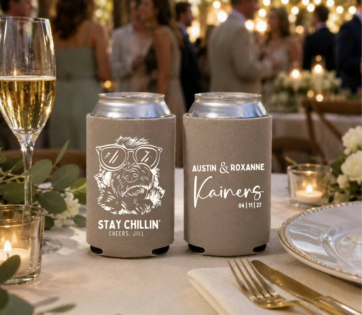 Dog lover wedding can coolers.