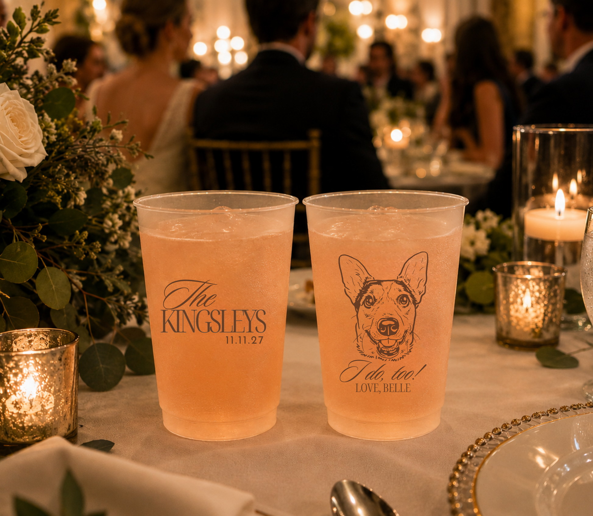 Dog lover wedding reusable cups.