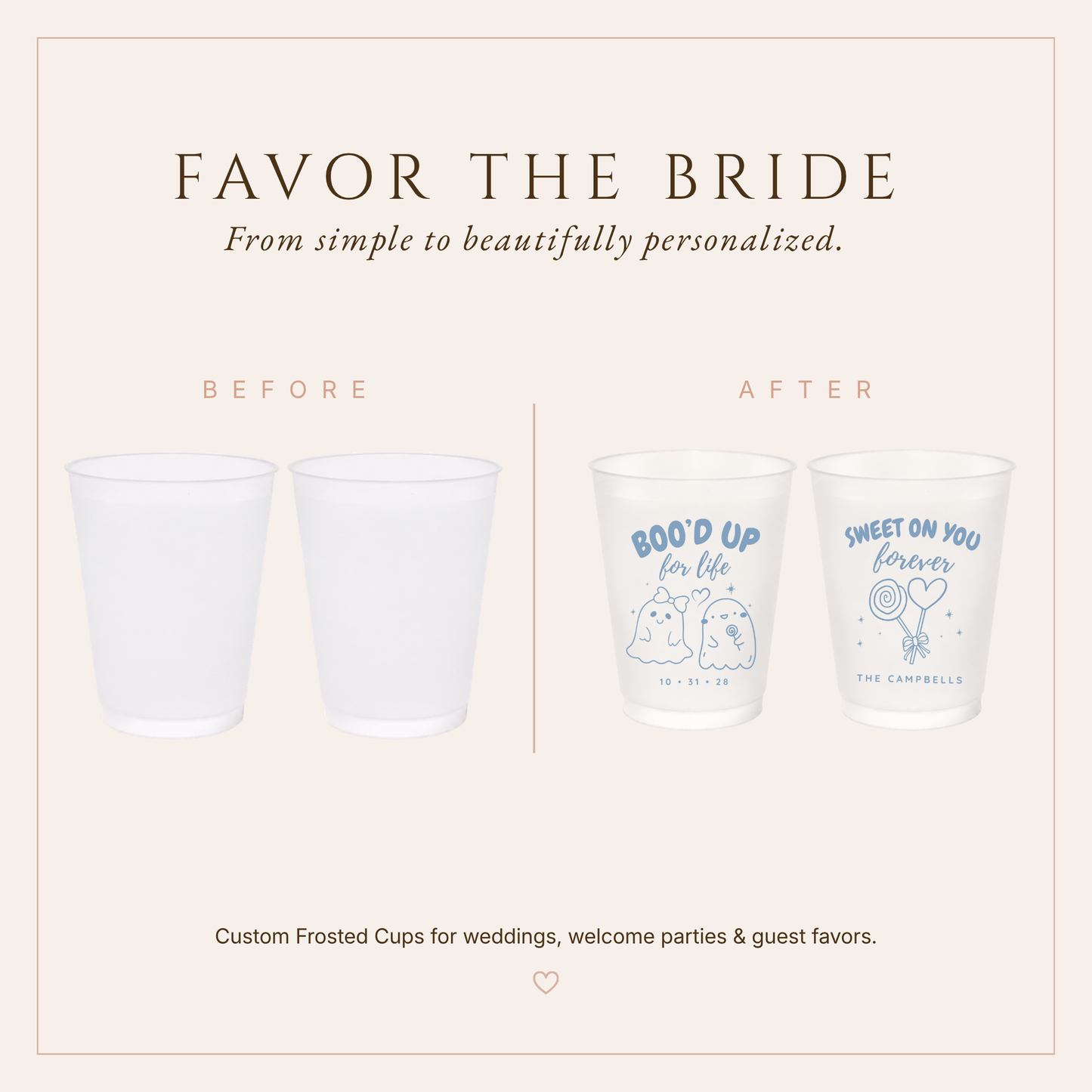 Sweet on You Forever personalized frosted wedding cup with candy design.