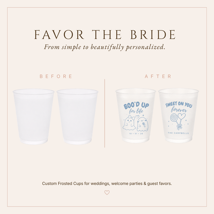 Sweet on You Forever personalized frosted wedding cup with candy design.