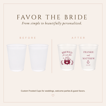 Burgundy love potion Halloween wedding frosted cups.