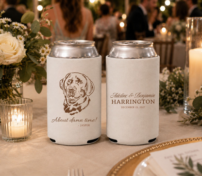 Custom dog portrait can coolers.