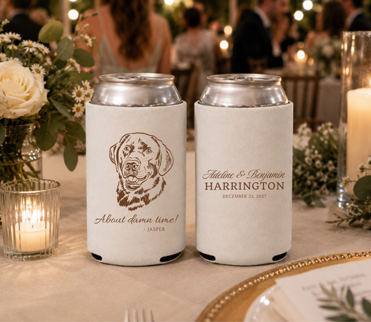 Custom dog portrait can coolers.
