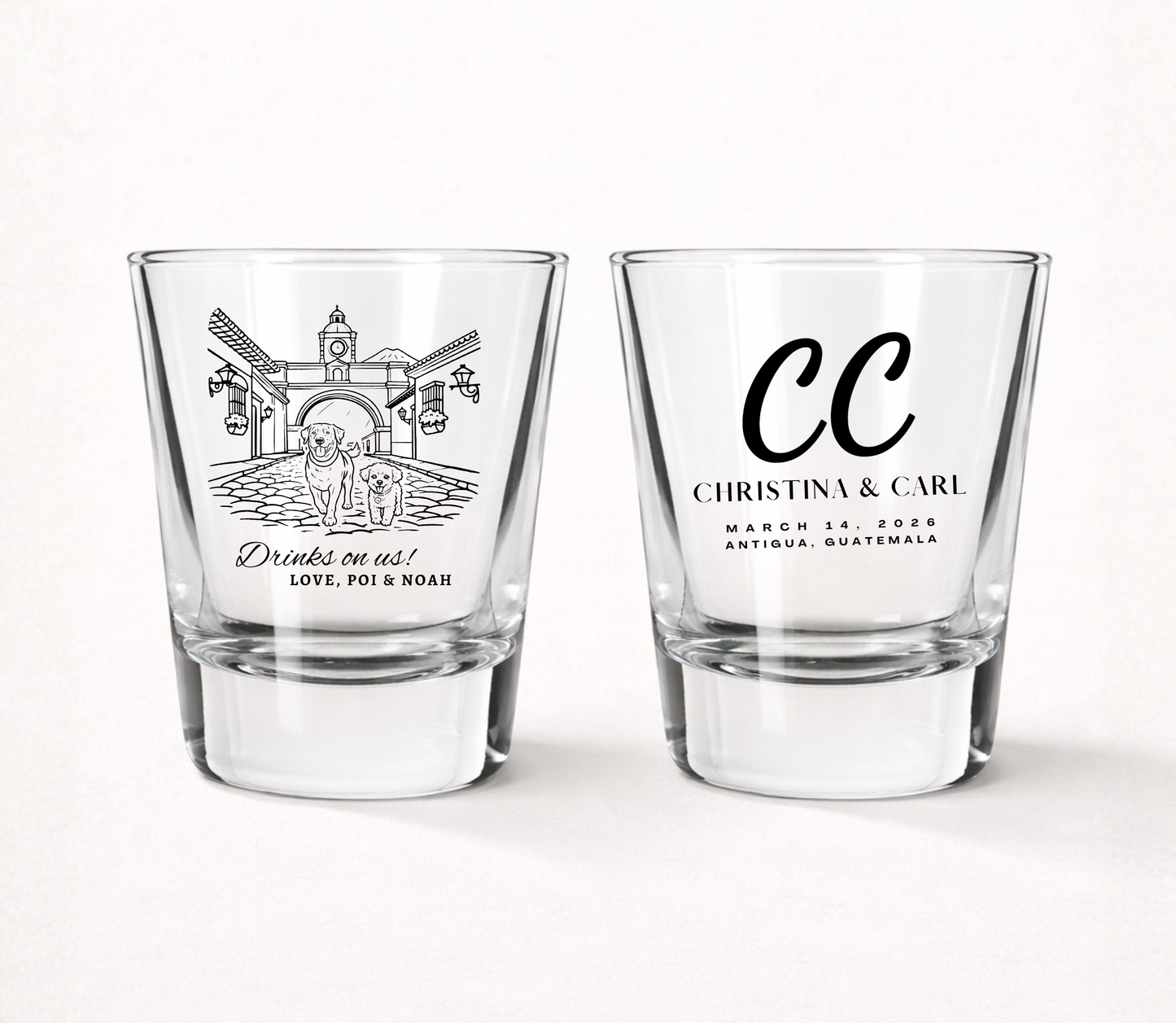 Custom pet wedding shot glasses
Dog wedding favor shot glasses
Personalized pet portrait wedding glasses
Destination wedding shot glasses
Pet lover wedding favors
Custom dog wedding keepsakes