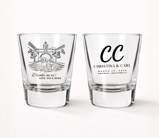Custom pet wedding shot glasses
Dog wedding favor shot glasses
Personalized pet portrait wedding glasses
Destination wedding shot glasses
Pet lover wedding favors
Custom dog wedding keepsakes