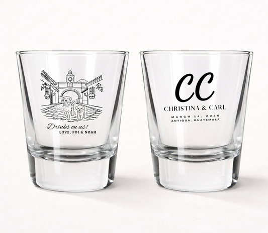 Custom pet wedding shot glasses
Dog wedding favor shot glasses
Personalized pet portrait wedding glasses
Destination wedding shot glasses
Pet lover wedding favors
Custom dog wedding keepsakes