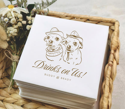 Personalized dog wedding napkins with pet portraits