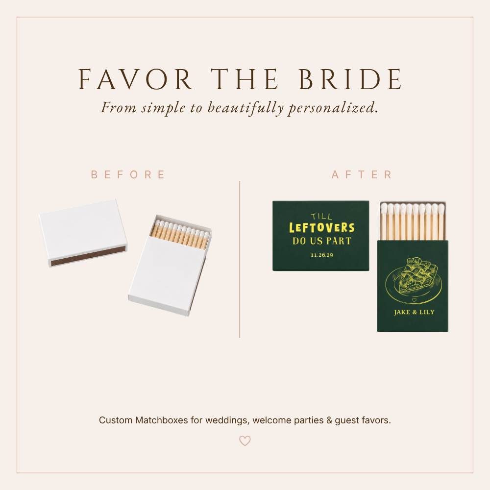 Green and gold Thanksgiving wedding favor matchboxes
