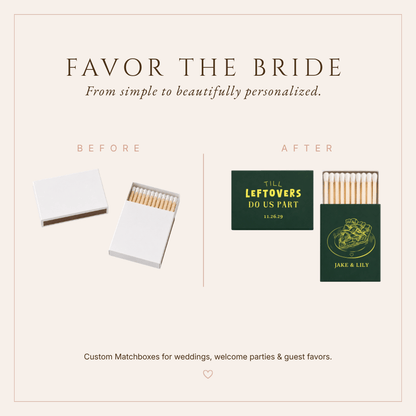 Green and gold Thanksgiving wedding favor matchboxes