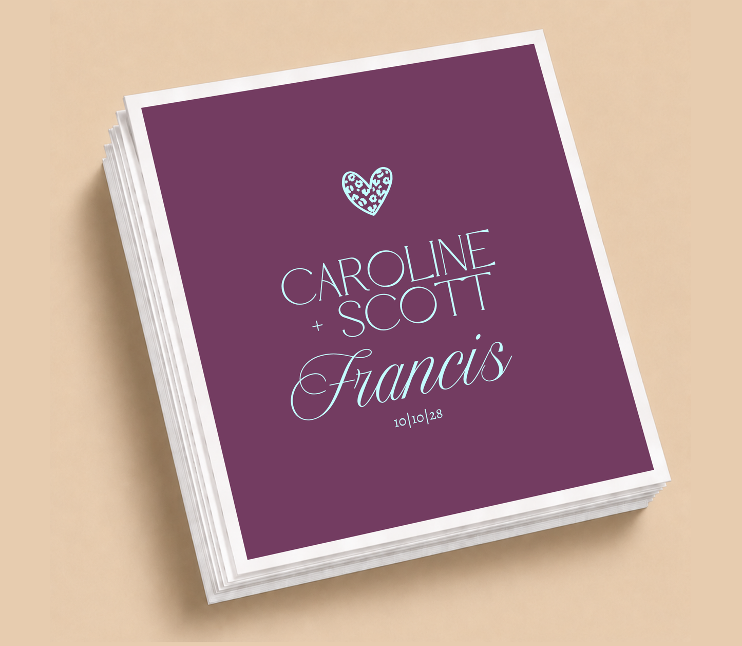 Personalized Plum Wild Heart Wedding Cocktail Napkins