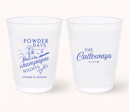 Custom ski wedding frosted cups
Powder Days Champagne Nights wedding cups
Winter wedding frosted cups
Ski resort wedding favor
Personalized mountain wedding drinkware