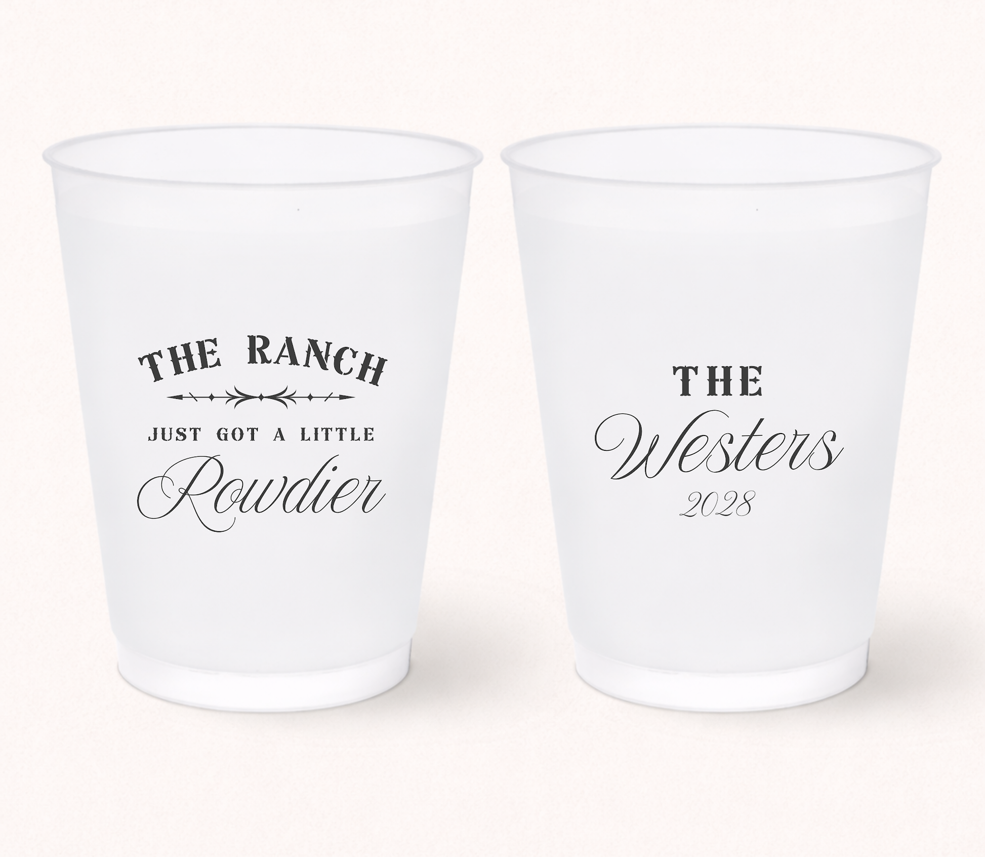 Western wedding frosted cup with ranch rowdier design
Personalized ranch wedding cup with custom family name
Rustic country wedding frosted cup favor
Custom western wedding drinkware keepsake