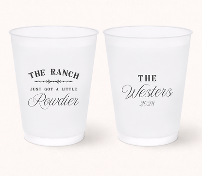 Western wedding frosted cup with ranch rowdier design
Personalized ranch wedding cup with custom family name
Rustic country wedding frosted cup favor
Custom western wedding drinkware keepsake