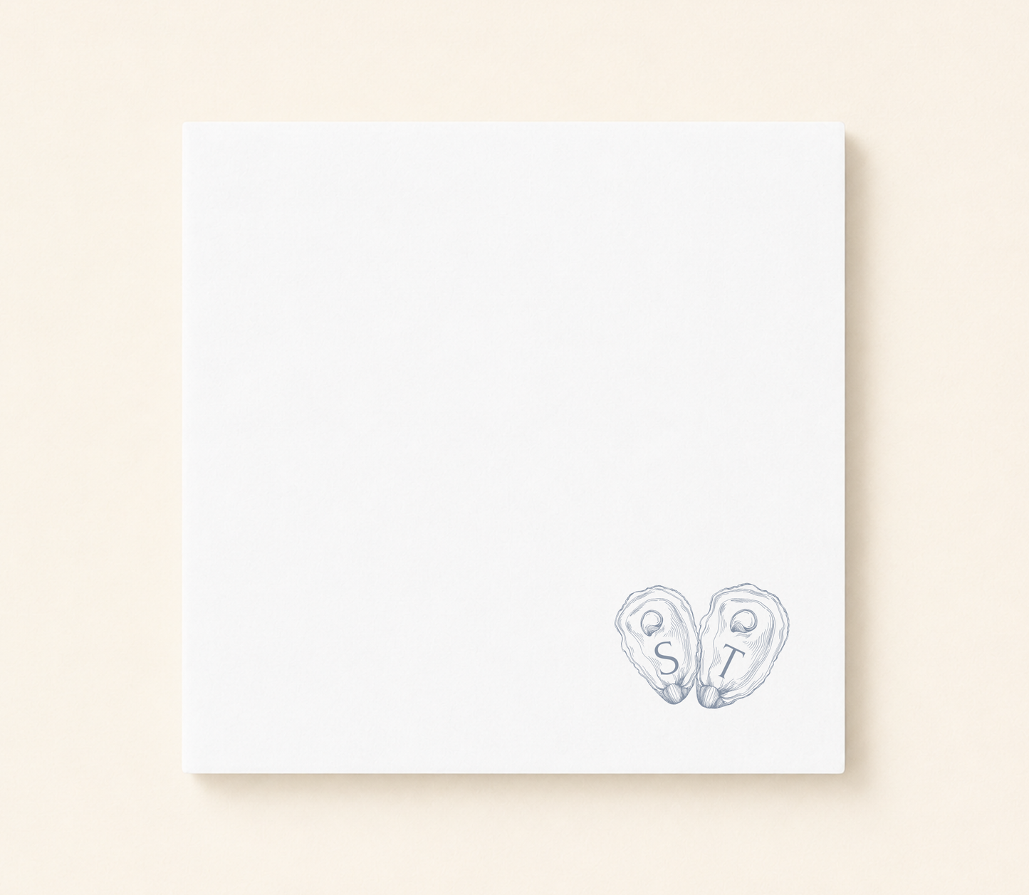 Minimalist oyster shell wedding napkin featuring custom initials inside hand illustrated oyster shells