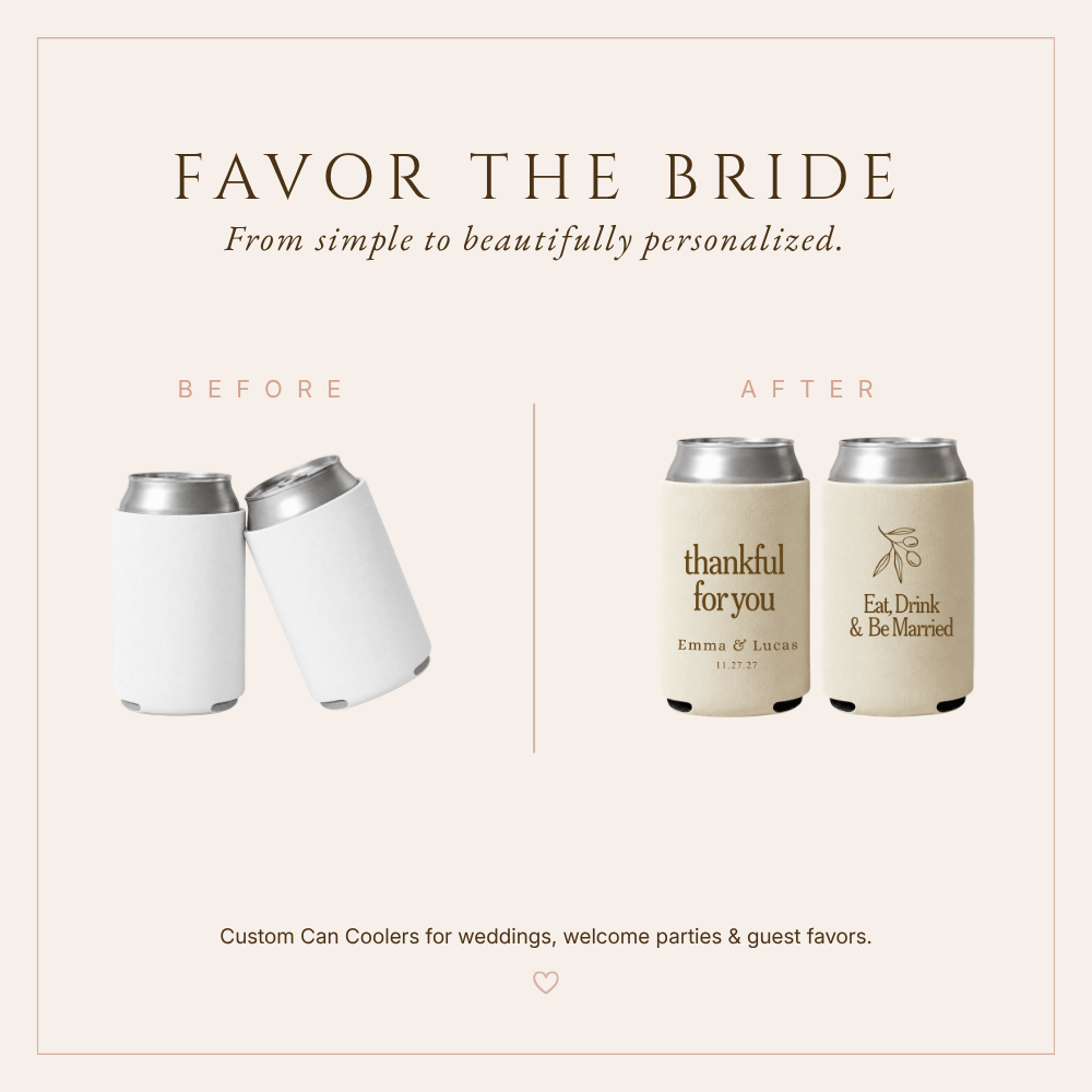 Thanksgiving wedding favor featuring “thankful for you” typography, couple names, and wedding date.