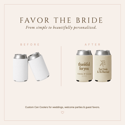 Thanksgiving wedding favor featuring “thankful for you” typography, couple names, and wedding date.