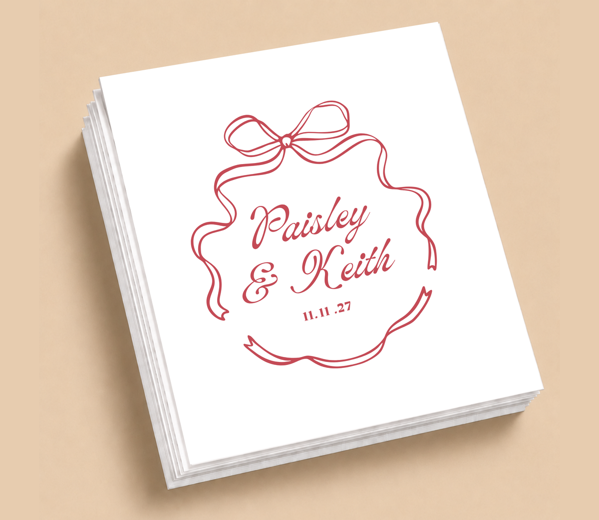 Personalized Romantic Ribbon Wedding Table Napkins
