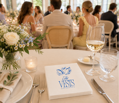 Custom swan wedding cocktail napkins.