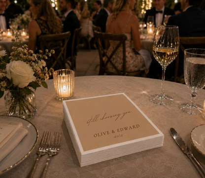 Custom anniversary beverage napkins.
