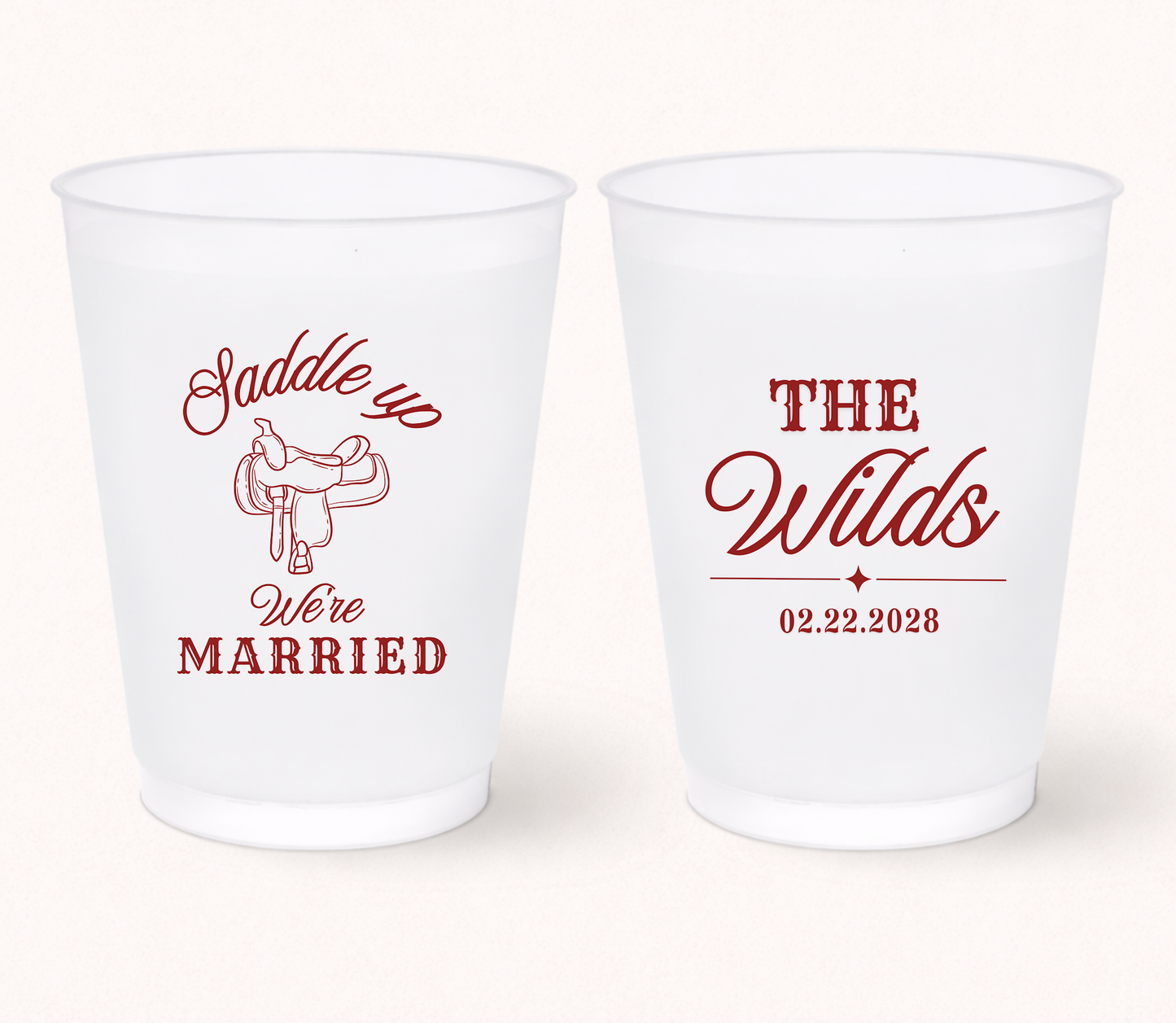 Personalized western wedding frosted cup
Saddle Up We’re Married wedding cup
Custom ranch wedding frosted cup
Country wedding drinkware favor
