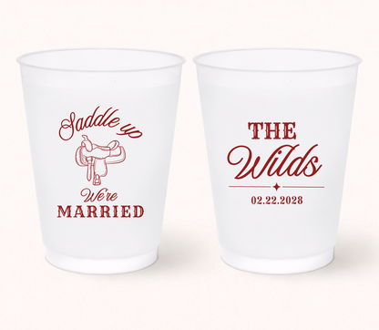 Personalized western wedding frosted cup
Saddle Up We’re Married wedding cup
Custom ranch wedding frosted cup
Country wedding drinkware favor