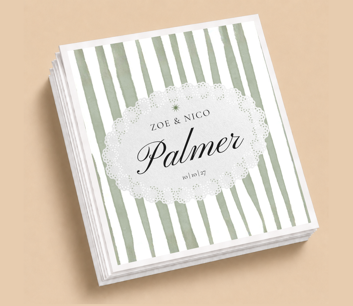 Personalized Sage Stripe Wedding Napkins