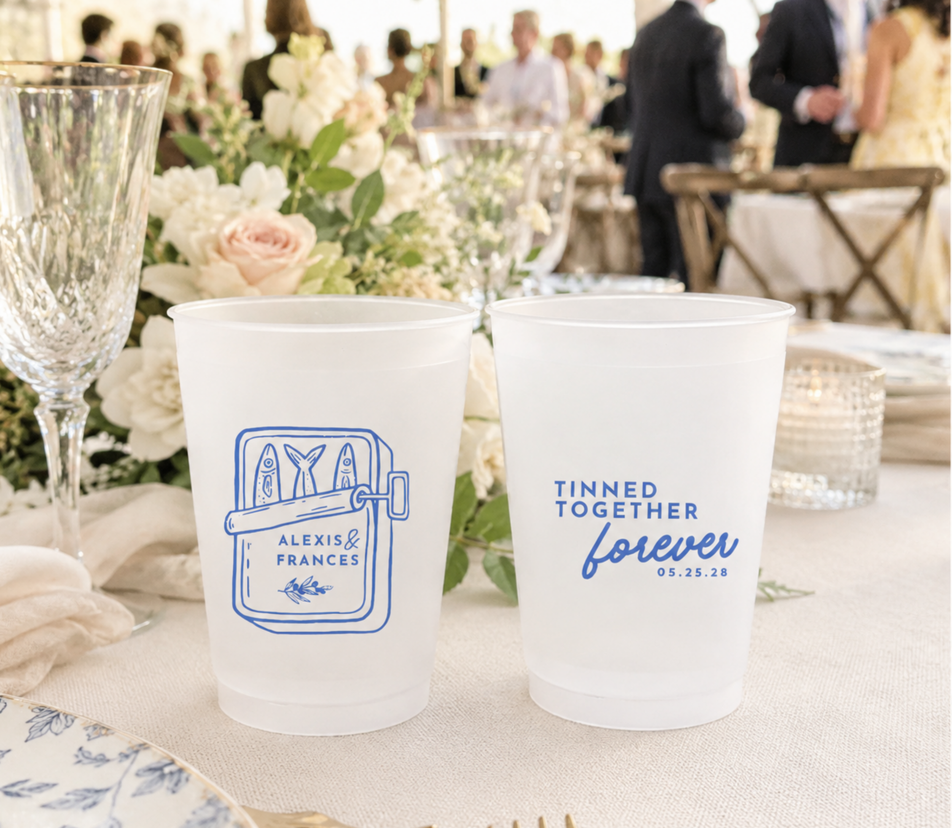Sardine inspired frosted cups for wedding celebrate beach wedding