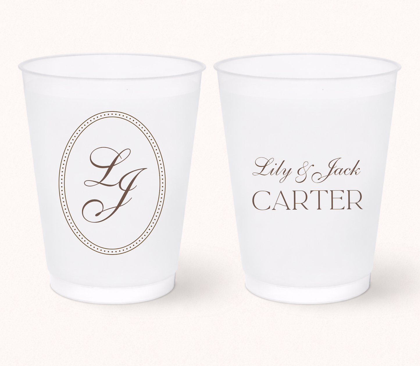 Elegant script monogram wedding frosted cups
Personalized wedding cups with classic initials
Minimalist frosted cups with custom monogram
Luxury wedding drinkware with elegant typography
Custom wedding favor cups with names
Classic personalized bridal shower cups