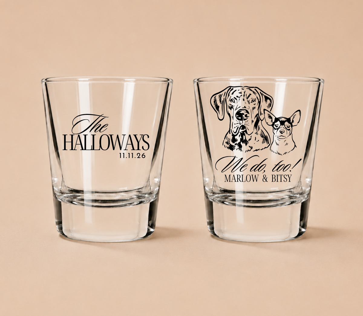 Personalized Pet Couple Wedding Shot Glasses