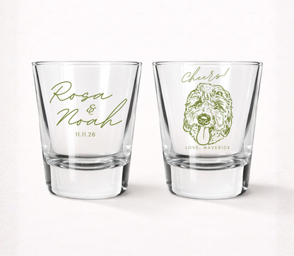 Personalized wedding shot glasses
Pet portrait wedding favor glasses
Custom dog wedding shot glasses
Minimalist wedding keepsake glasses